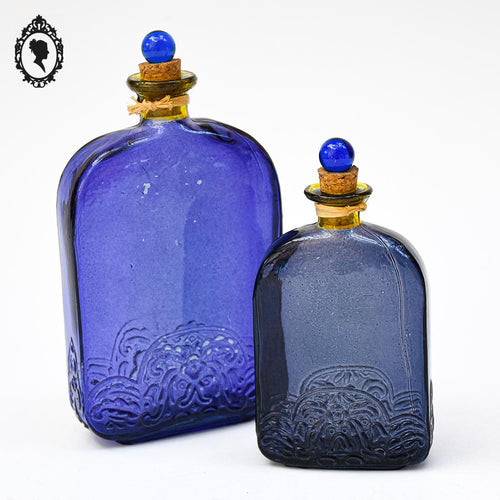 2 bouteilles flacons bleus décoratifs vides bouchon liège