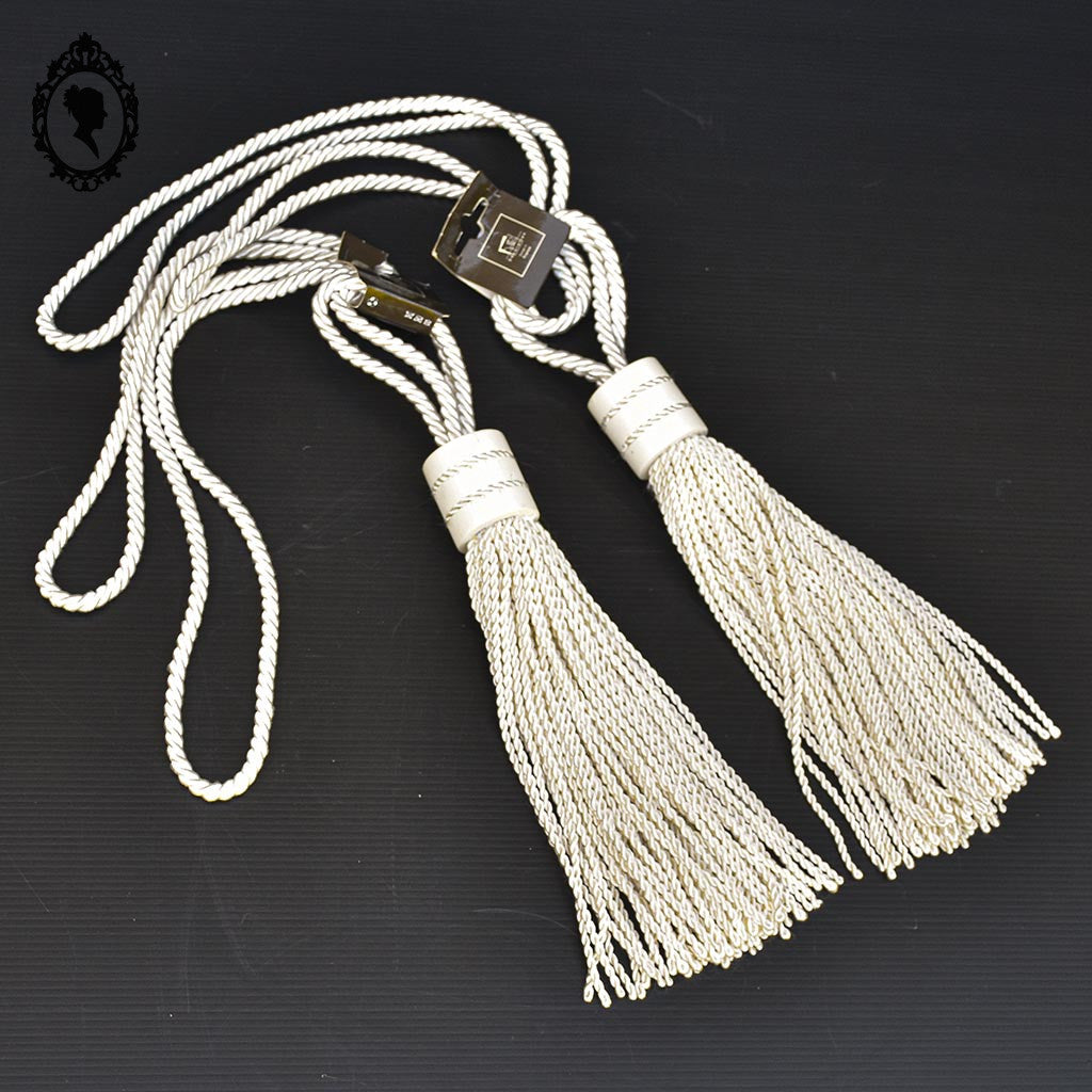 2 grosses embrasses pompons gland de clé cordon beige passementerie pour rideau style Houles neuf