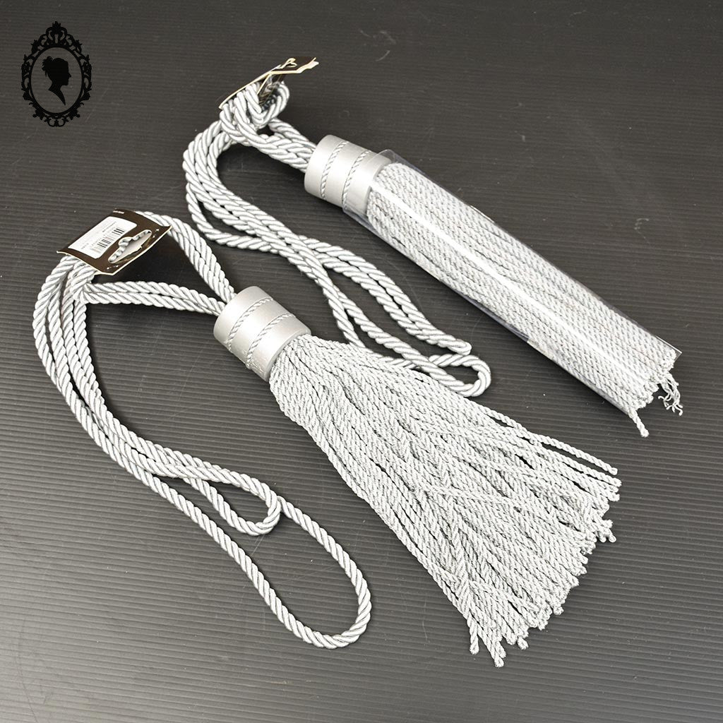 2 grosses embrasses pompon gland de clé cordon gris passementerie pour rideau style Houles neuf