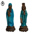 Paire de statues asiatiques Vietnam d’un couple en grès vernissé bleue milieu XX