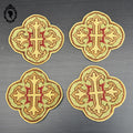 4 Médaillons broderie tapisserie religieuse ancienne ornement liturgique croix H 15 cm