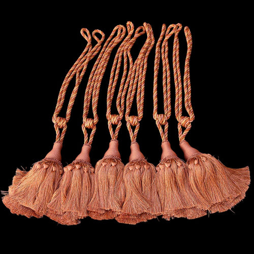 6 embrasses pompons glands de clé cordon ocre rose corail passementerie pour rideau Houlès