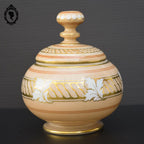 Ancienne bonbonnière boite à bijoux rose saumon or en opaline avec feuilles d’acanthe