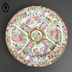 Assiette porcelaine chinoise murale époque XX ème doré rose collection signée