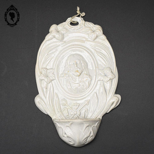 Bénitier Christ Art nouveau en porcelaine blanc HB Choisy ancien