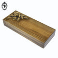 Boite longue rectangulaire en bois motifs sculptée de fleur art populaire