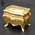 Boite ou coffret à bijoux métal forme commode bombée dorée ancienne