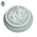 Bonbonnière ancienne ronde boîte porcelaine biscuit vert tendre blanche fées
