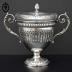 Bonbonnière drageoir sucrier piédouche en métal argenté et cristal ancien