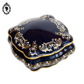 Bonbonnière signée T Limoges boîte porcelaine carrée bombée bleu doré vintage