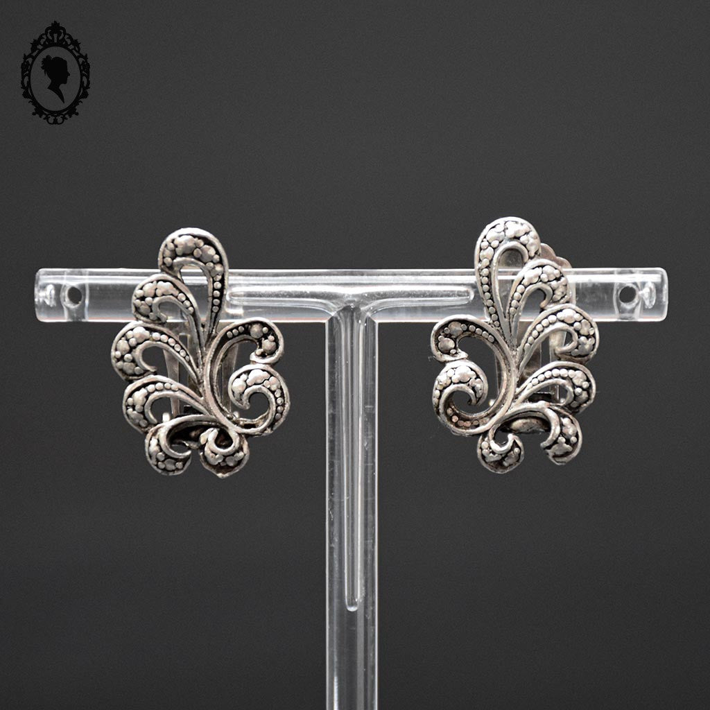 Boucles d’oreilles argent Art nouveau Art déco arabesques feuillage à clips ancien vintage