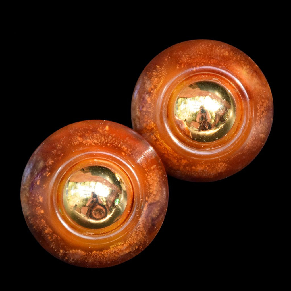 Boucles d’oreilles clips résine marron doré style ambre rondes vintages