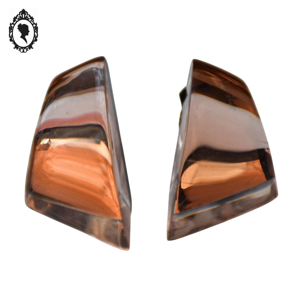 Boucles d’oreilles clips résine rose saumon effet miroir vintage