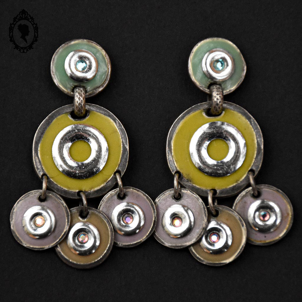 Boucles d’oreilles percées GAS pampilles métal coloré émaillé vintage
