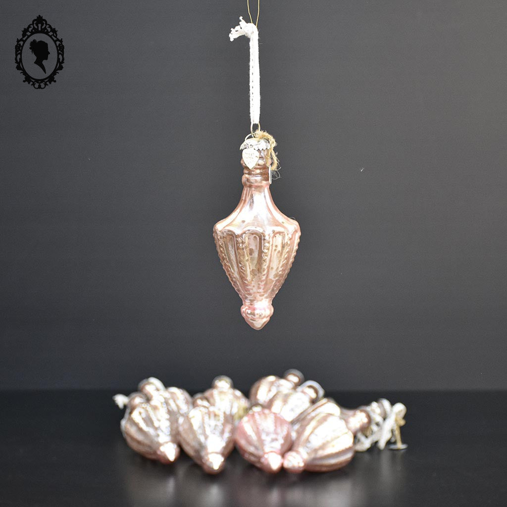 Boule de noël en verre argent mercurisé rose Braxton shabby chic