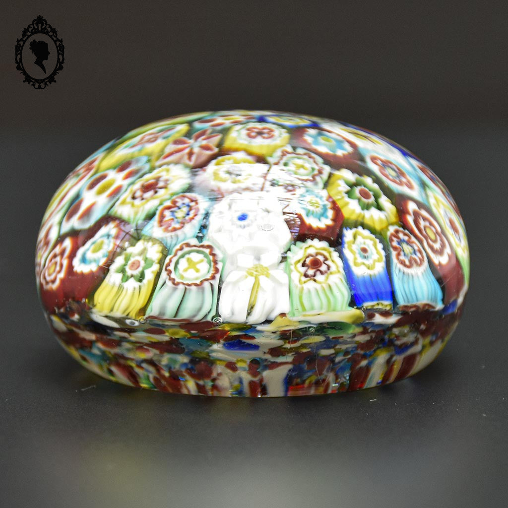 Boule sulfure mille fleurs Millefiori presse papier en verre polychrome vintage