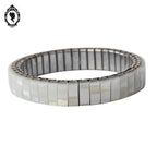 Bracelet blanc articulé extensible étirable rond semi rigide en nacre vintage