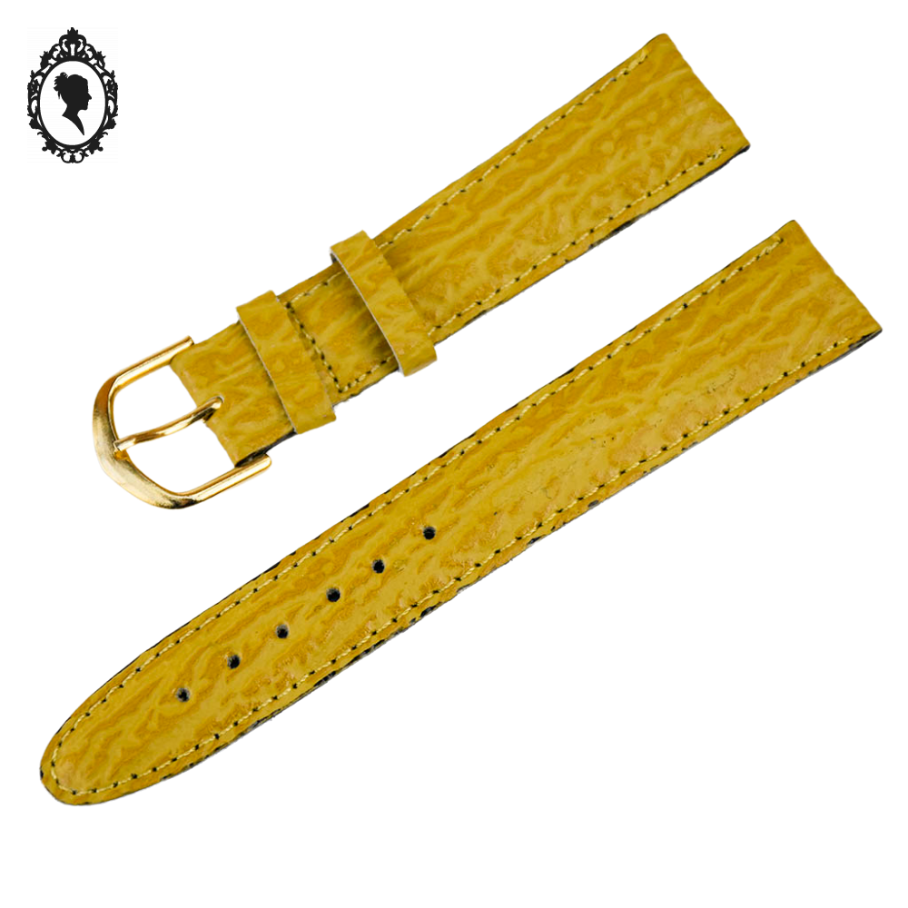 Bracelet de montre jaune moutarde femme cuir 17 mm vintage neuf