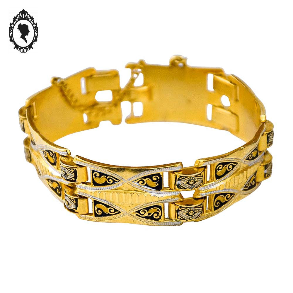 Bracelet doré à maillon damascène fantaisie vintage