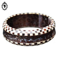 Bracelet jonc damier nacre marron beige vintage