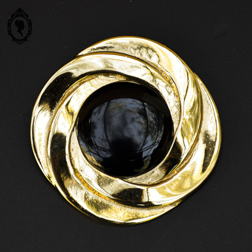 Broche Arpège de Lanvin ronde noire et doré bijou vintage