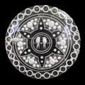 Broche ronde en lucite plexi motifs fleurs et oiseaux Art Nouveau Déco ancienne