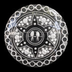 Broche ronde en lucite plexi motifs fleurs et oiseaux Art Nouveau Déco ancienne