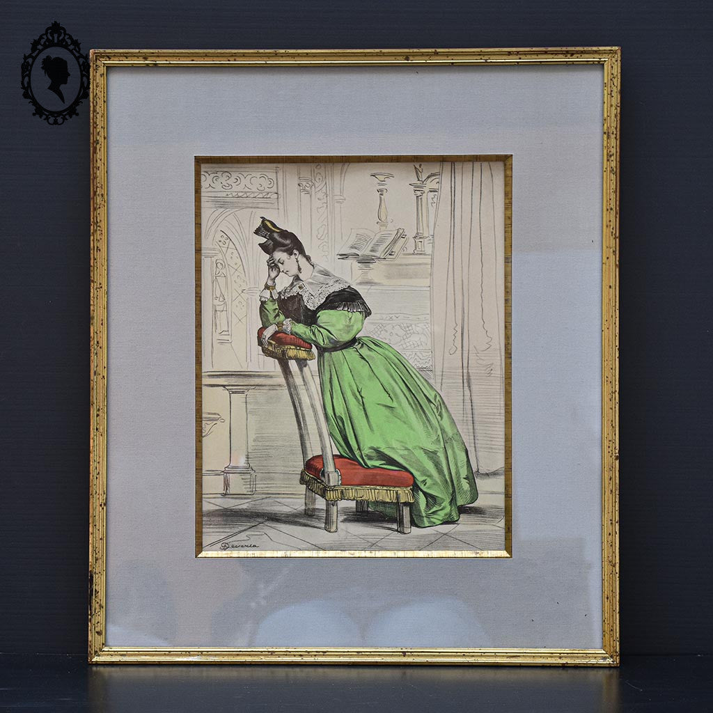 Cadre illustration lithographie Deveria encadré Les heures de la Parisienne H 43 x 37 cm
