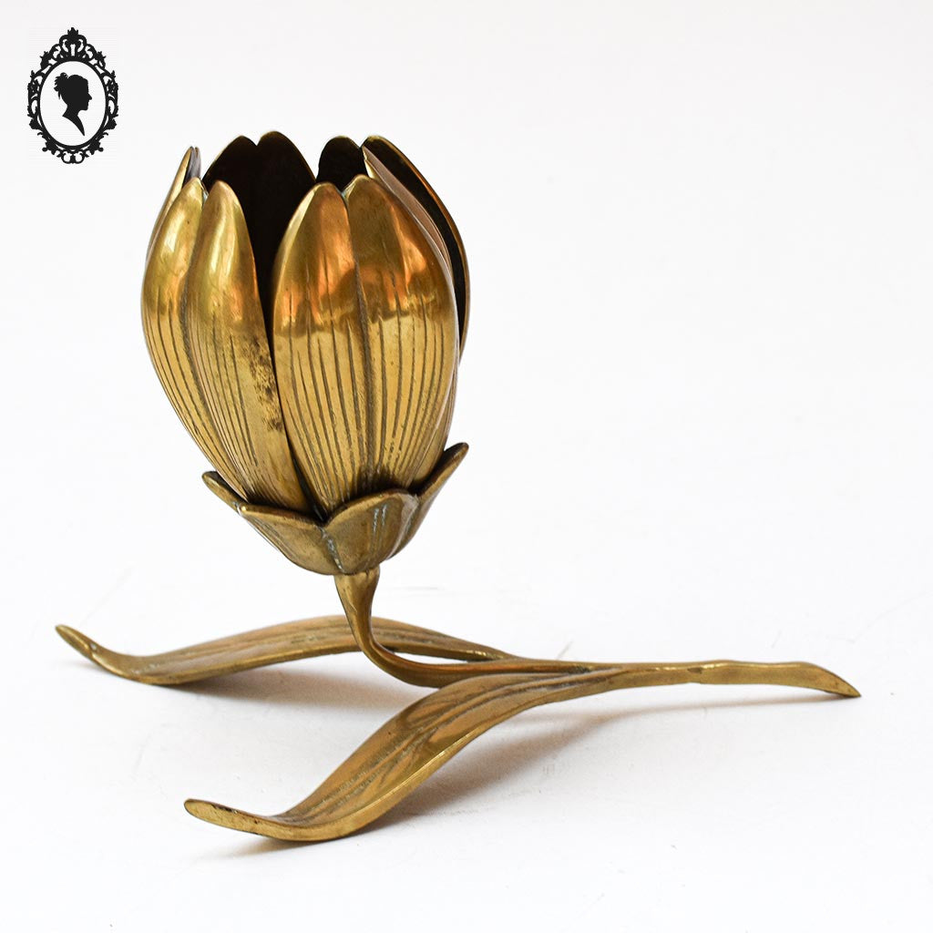 Cendrier sculpture fleur 6 pétales en laiton doré vintage