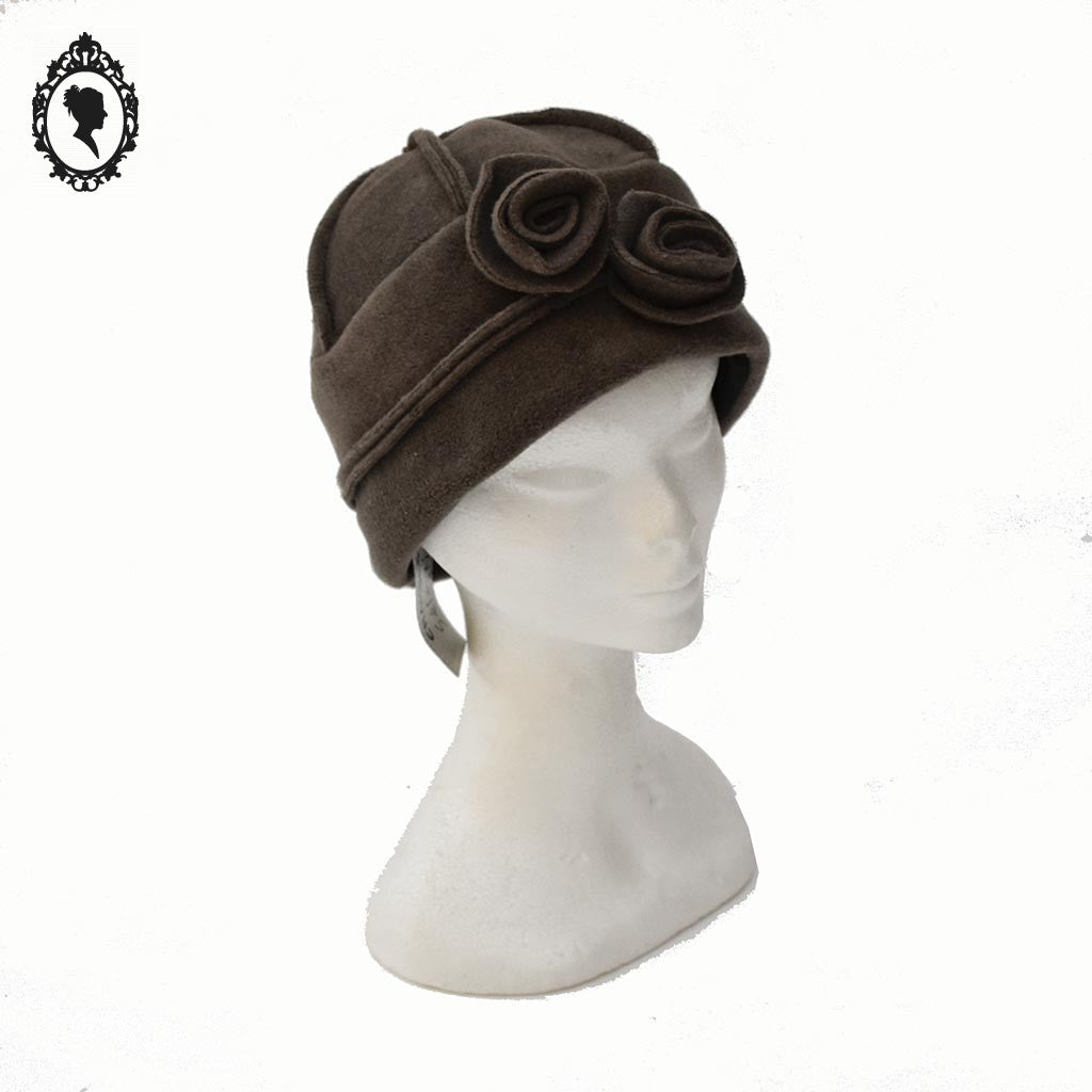 Chapeau femme polaire marron clair fleur NEUF Taille M 57 cm