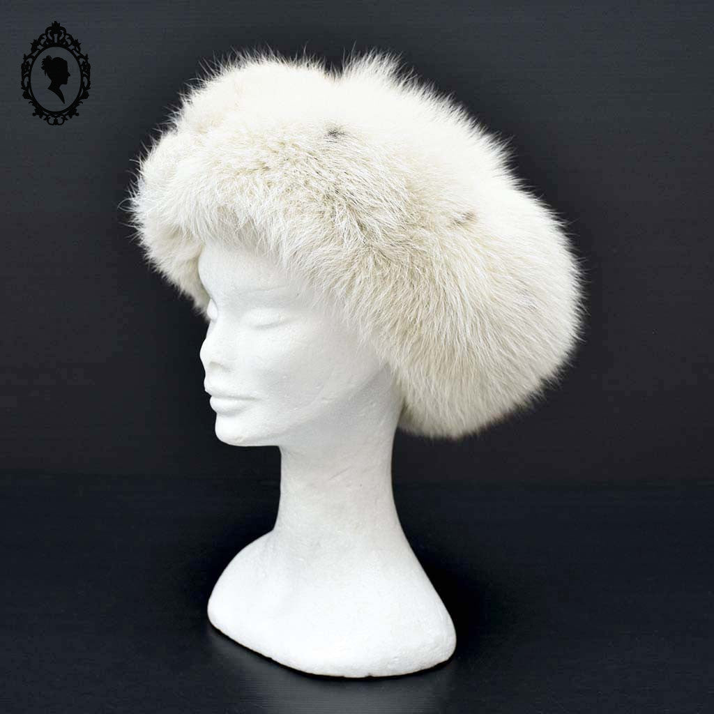 Chapeau toque véritable fourrure blanche pour femme vintage T 60 61