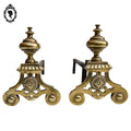 Chenets longs en bronze doré boule arabesques arrondies accessoire de cheminée ancien