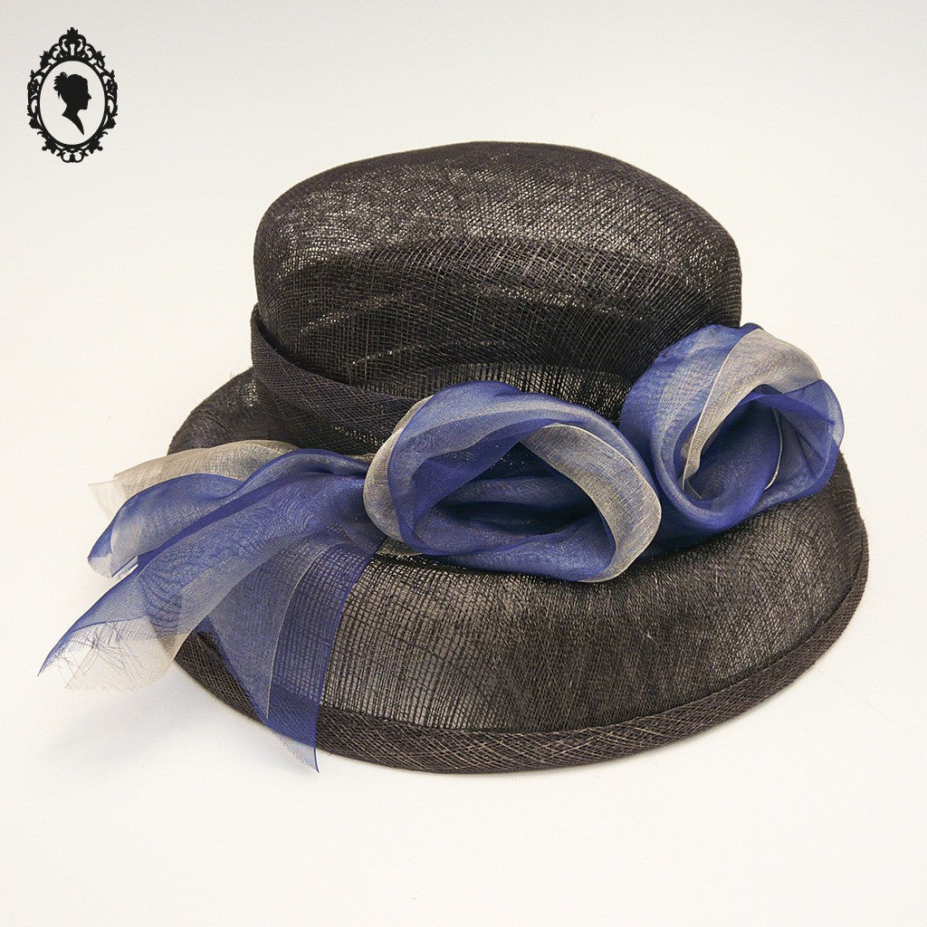 Chic Chapeau femme cérémonie bleu marine JOA NELL sisal paille NEUF Taille S ou 55 cm