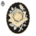 Chic broche attache à foulard camée fleurie noir beige sur métal doré bijou fantaisie