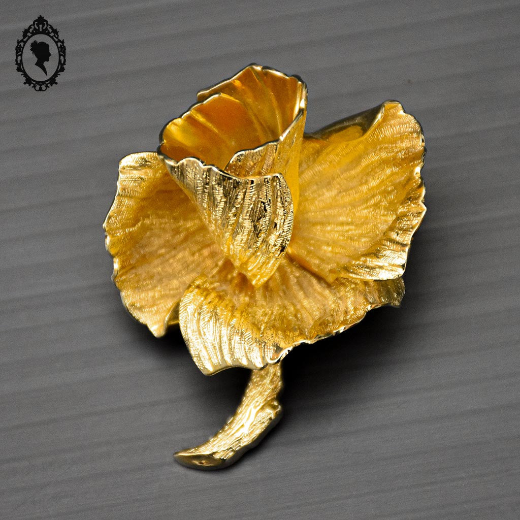 Chic broche fleur rose métal doré Ch. Dior Germany H 5 cm bijoux vintage