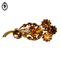 Chic broche fleurie avec strass verroterie orange beige en métal doré vintage ancien