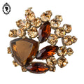 Chic broche strass marron beige métal gris bijoux ancien vintage