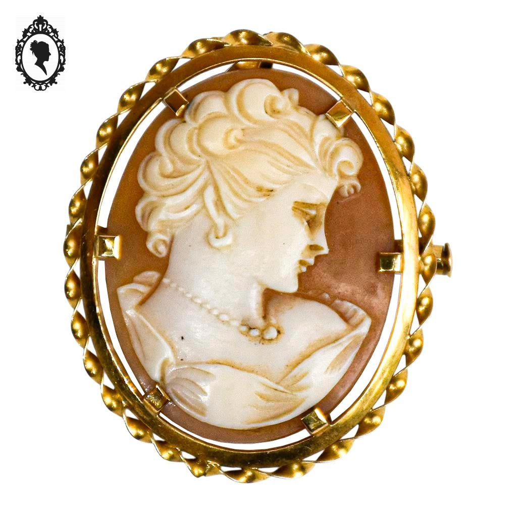 Chic camée broche pendentif en or jaune 18 carats orange blanc doré