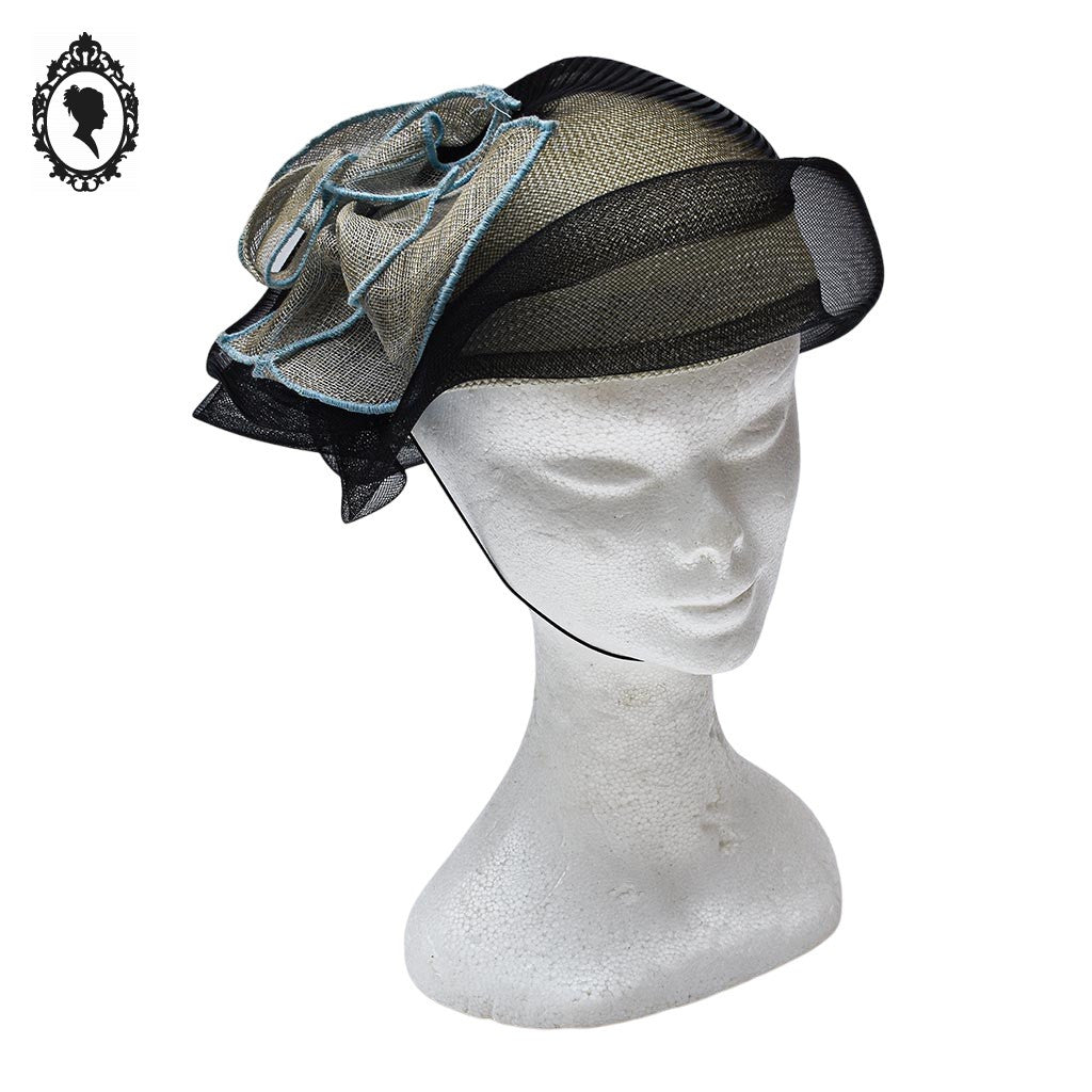 Chic chapeau été femme beige noir bleu fibre naturelle T M / 57 cm
