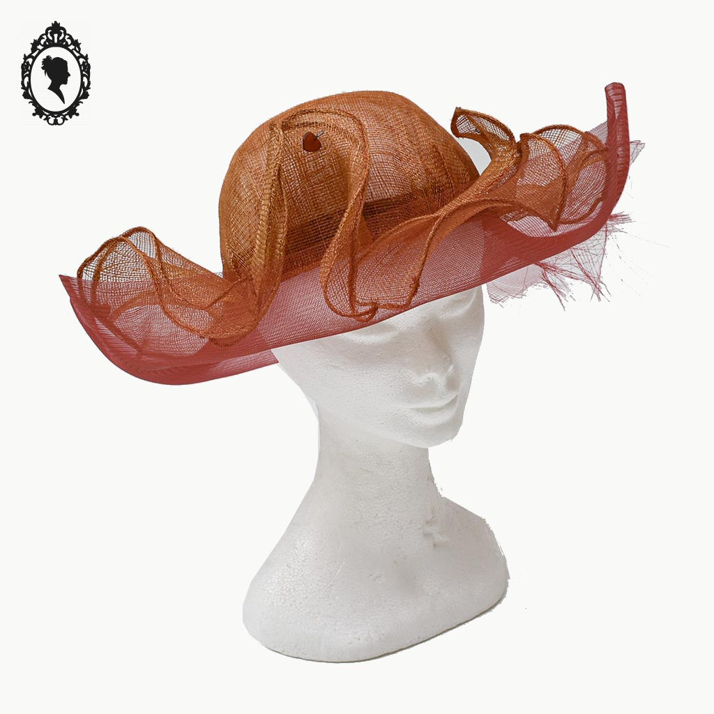 Chic chapeau femme mariage rouge orange cuivré Anne Boisson NEUF T S / 55 cm