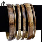 Chic ensemble 6 bracelets rigides joncs laiton effet bois vintage