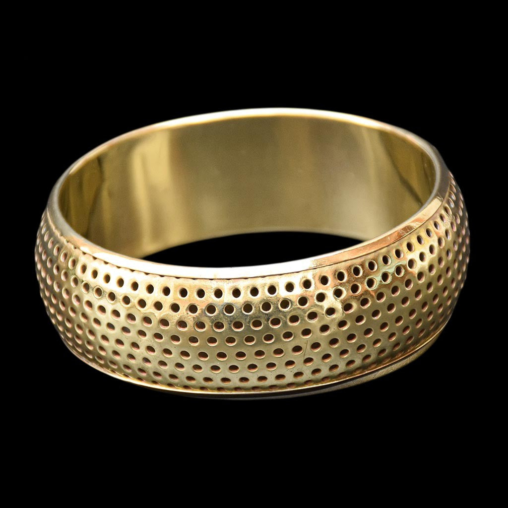 Chic gros bracelet manchette jonc large bombé laiton doré petits trous vintage