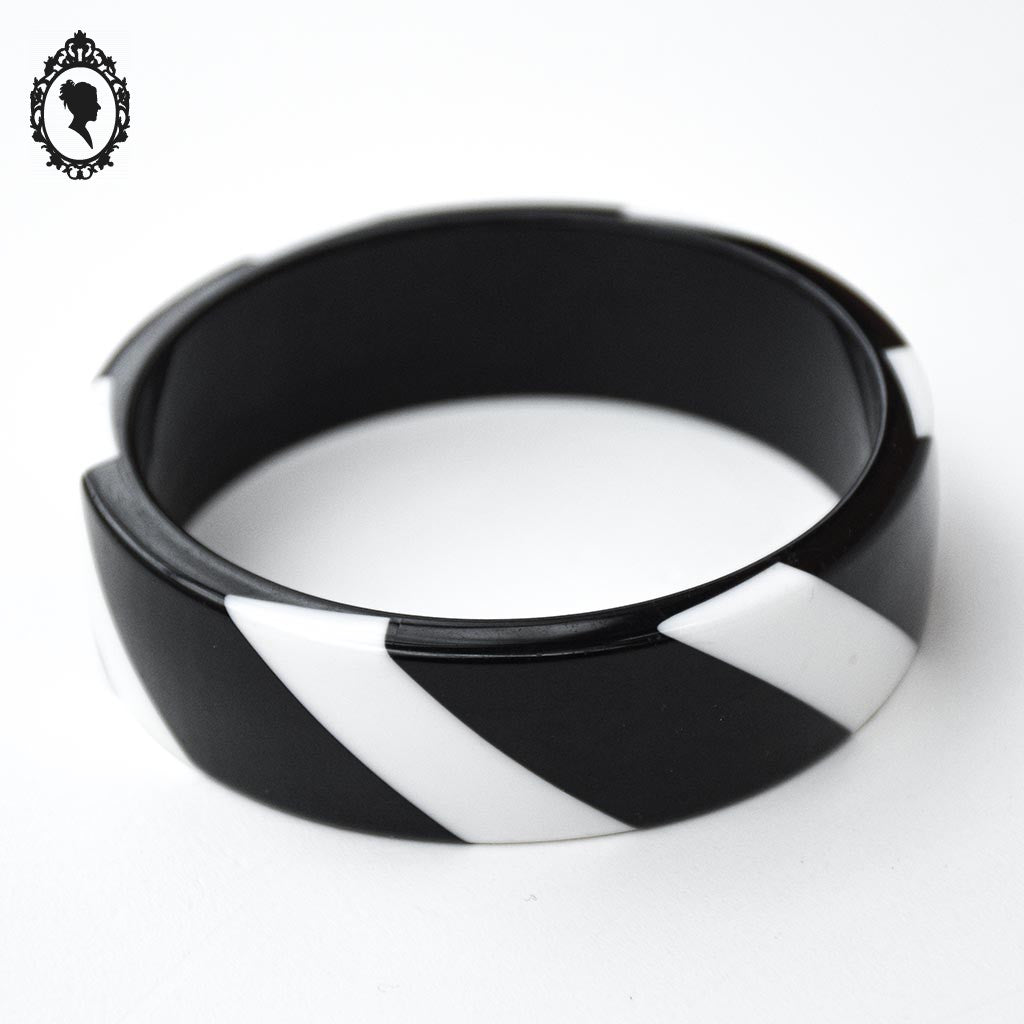 Chic gros bracelet rigide jonc large résine noir et blanc