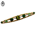 Chic longue broche strass verroterie vert en métal doré vintage ancien