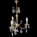 Chic lustre à pampilles en cristal 3 feux laiton doré vintage H 60 cm