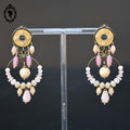 Chic paire de boucles d’oreilles pendantes perle rose beige