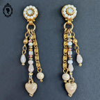 Chic paire de boucles d’oreilles percées pendantes beige doré bijoux Statu Quo