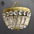 Chic plafonnier lustre à pampilles cercle laiton doré 2 lampes ancien