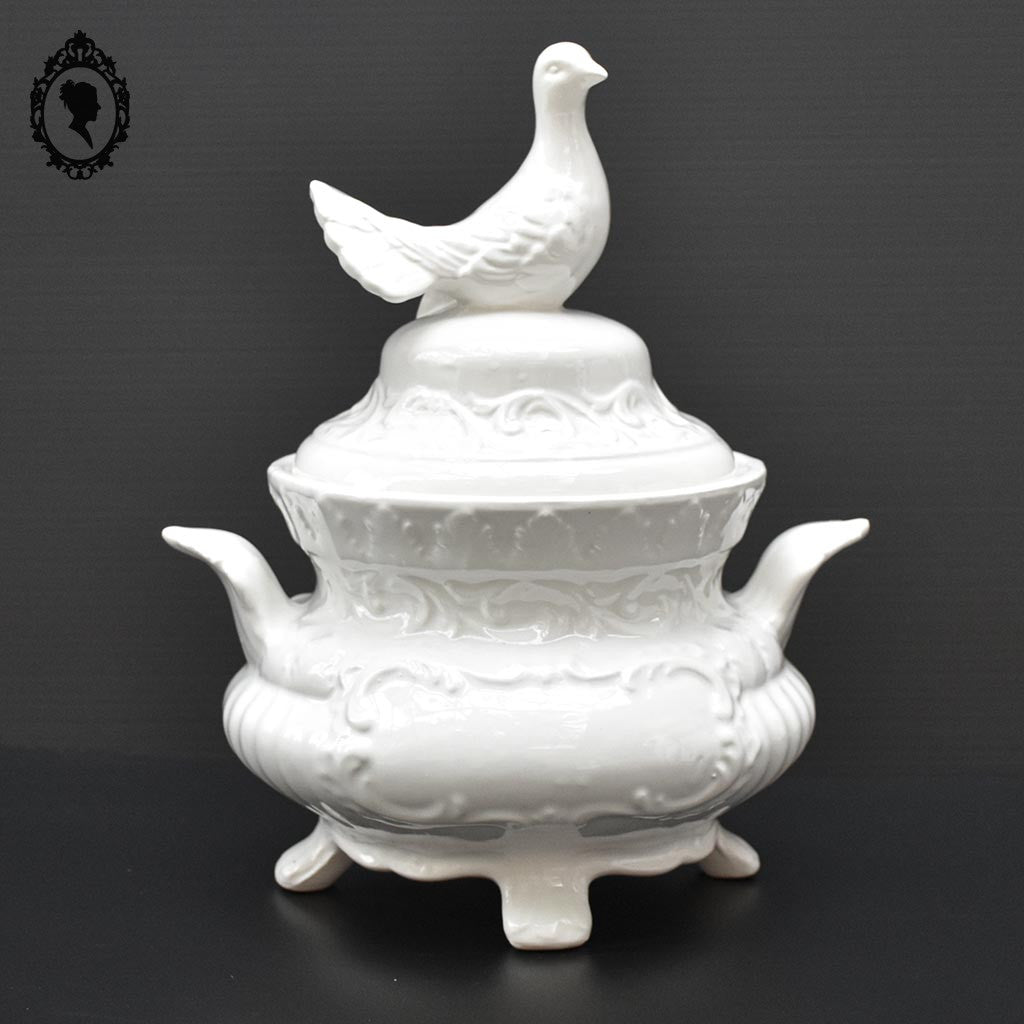 Chic soupière porcelaine blanche oiseau colombe Italie vintage