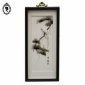 Chic tableau cadre à relief chinois asiatique blanc gris noir oiseau plume vintage